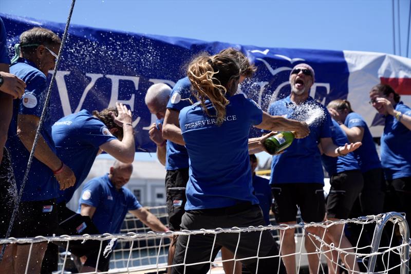 Perseverance team celebrate second place photo copyright Clipper Race taken at  and featuring the Clipper 70 class