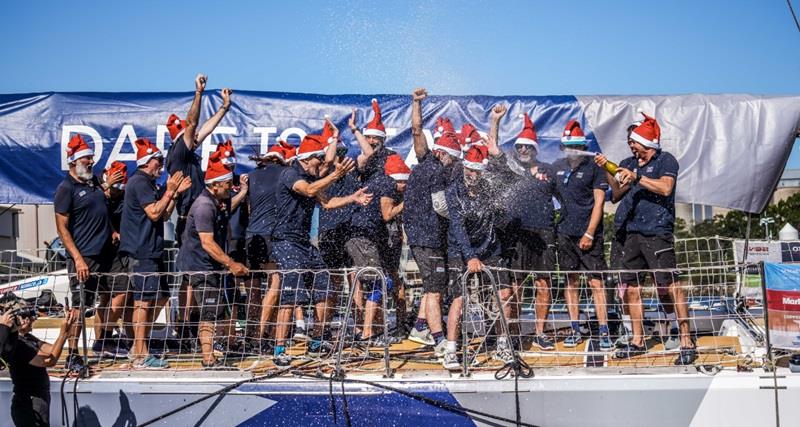 Celebratory fizz for Dare To Lead - Race 5: Sta-Lok Endurance Test  photo copyright Clipper Race taken at  and featuring the Clipper 70 class