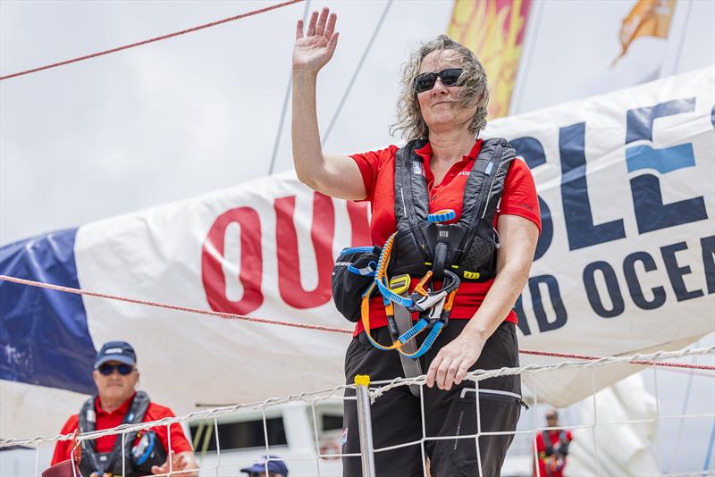 Our Isles and Oceans crew member bidding farewell to onlooking supporters photo copyright Brooke Miles Photography taken at  and featuring the Clipper 70 class