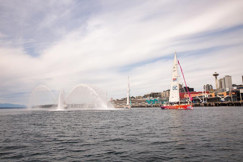 Water salute for the fleet - Clipper Race 11 - photo © Jean-Marcus Strole Photography