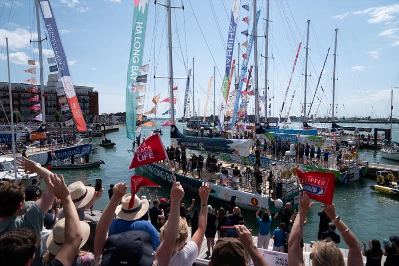 CV31 at the finish of its last circumnavigation when it won the Clipper 2023-24 Race - photo © Clipper Ventures