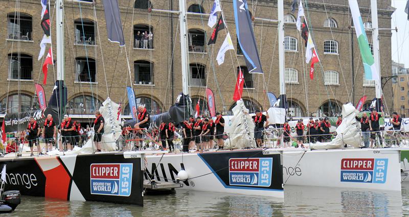 The Clipper Race fleet depart St Katharine Docks, London for the Parade of Sail photo copyright Mark Jardine taken at  and featuring the Clipper Ventures class
