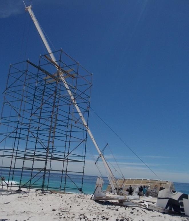 CV24 removal - Erecting a tower to support the mast while cutting the hull - photo © Clipper Ventures