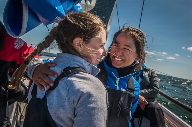 Sandra Sandqvist and Cecilia Jansson celebrating their victory in the Nord Stream Race photo copyright NSR / Andrey Sheremetev taken at  and featuring the ClubSwan 50 class