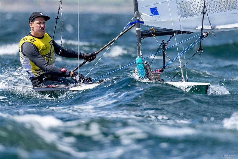 Christoph Homeier confidently defended the yellow jersey of the Contender leader on the penultimate regatta day of Kieler Woche - photo © Christian Beeck/Kieler Woche