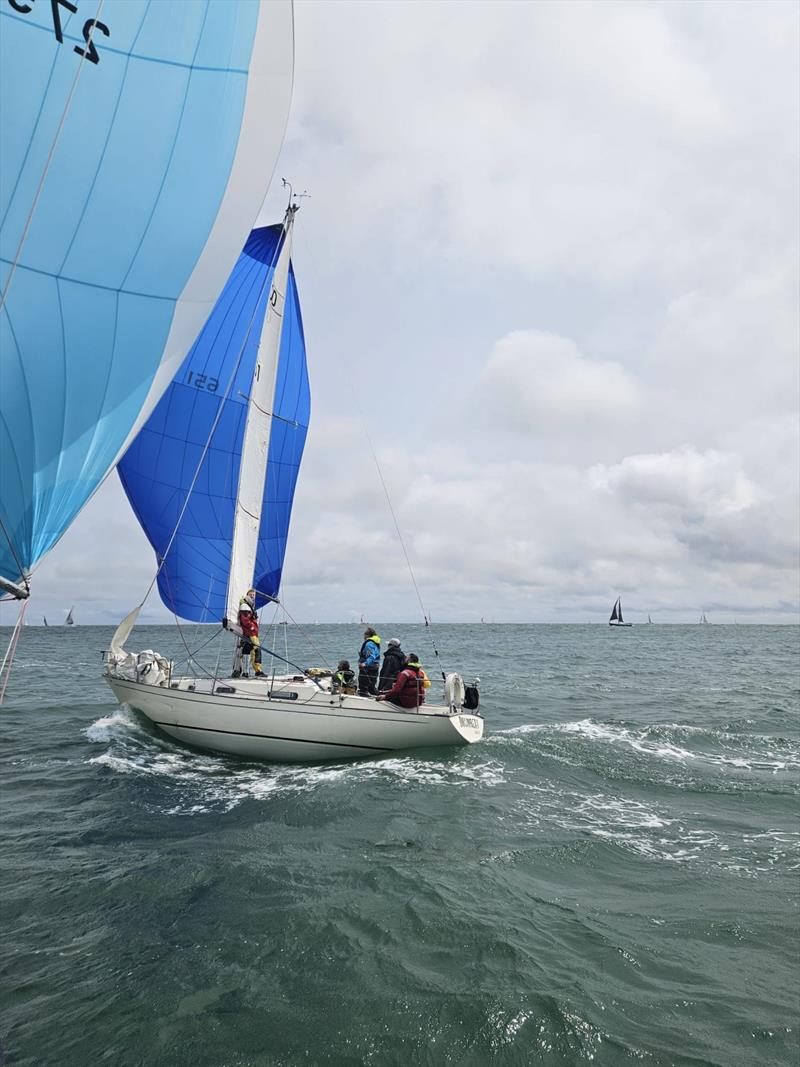 Close downwind sailing Drumbeat ahead of Jemma of Farley during the Round the Island Race 2025 photo copyright Gareth Penn taken at Island Sailing Club, Cowes and featuring the Contessa 32 class