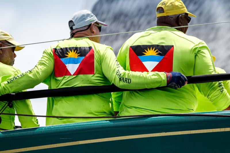 Sir Hugh Bailey's Farr 45, Rebel-B proudly wearing their Antiguan colours on Johnnie Walker Race Day 3 at Antigua Sailing Week photo copyright Paul Wyeth / www.pwpictures.com taken at Antigua Yacht Club and featuring the Farr 45 class