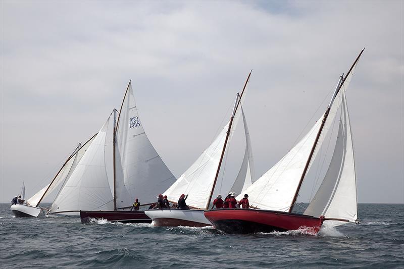 Division Two tight racing to the top mark in Race Two of the day photo copyright A.J. McKinnon taken at Sorrento Sailing Couta Boat Club and featuring the Couta Boat class