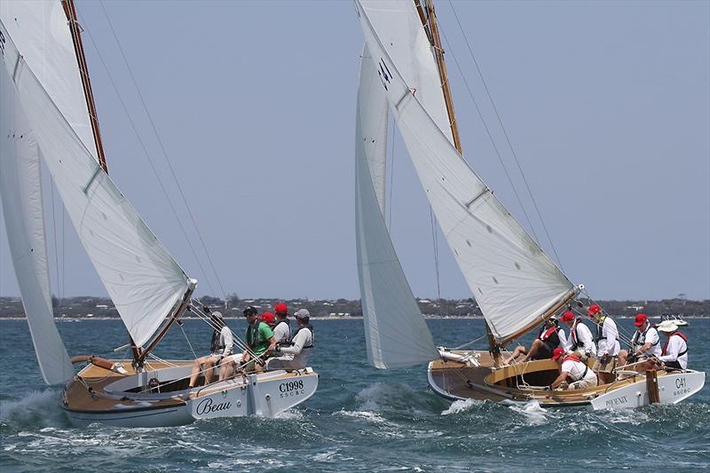 Beau skippered by Nick Dorman and Phoenix skippered by Bruce Griffiths.  Bruce going on to win this race. - photo © A.J. McKinnon