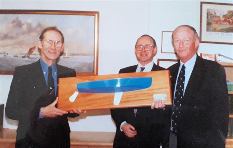 Graham Knox celebrates an earlier anniversary of the GP14 Association with scheme insurers 20 years ago photo copyright Craftinsure taken at  and featuring the  class