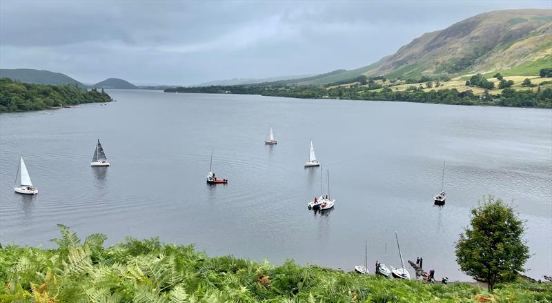 The boats off the Birkett Crag landing point during the Ullswater Yacht Club Three Peaks Challenge - photo © Karen Smith