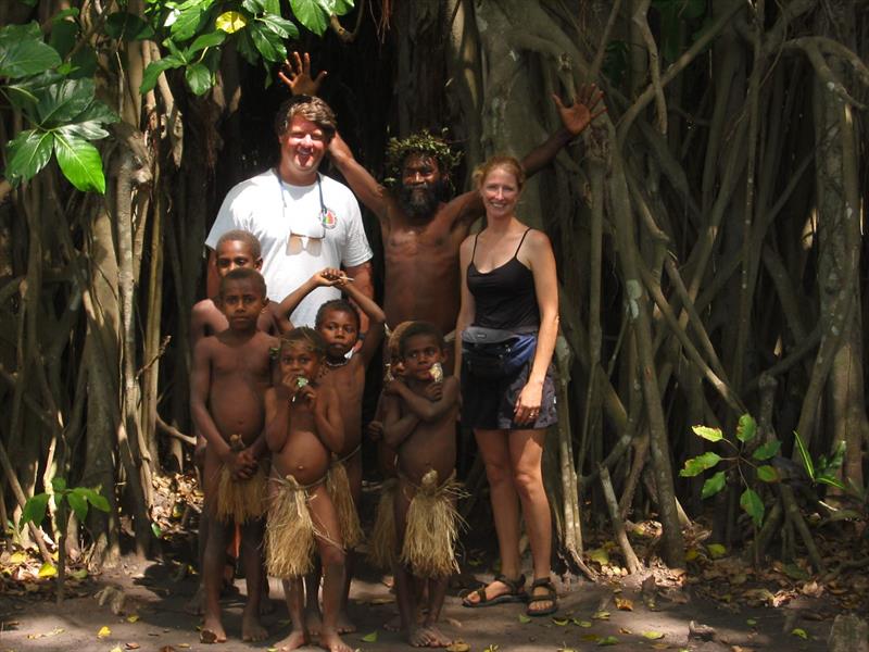 Garth Wilcox and Wendy Hinman with Vanuatu Kastum dancers - photo © Wendy Hinman Collection