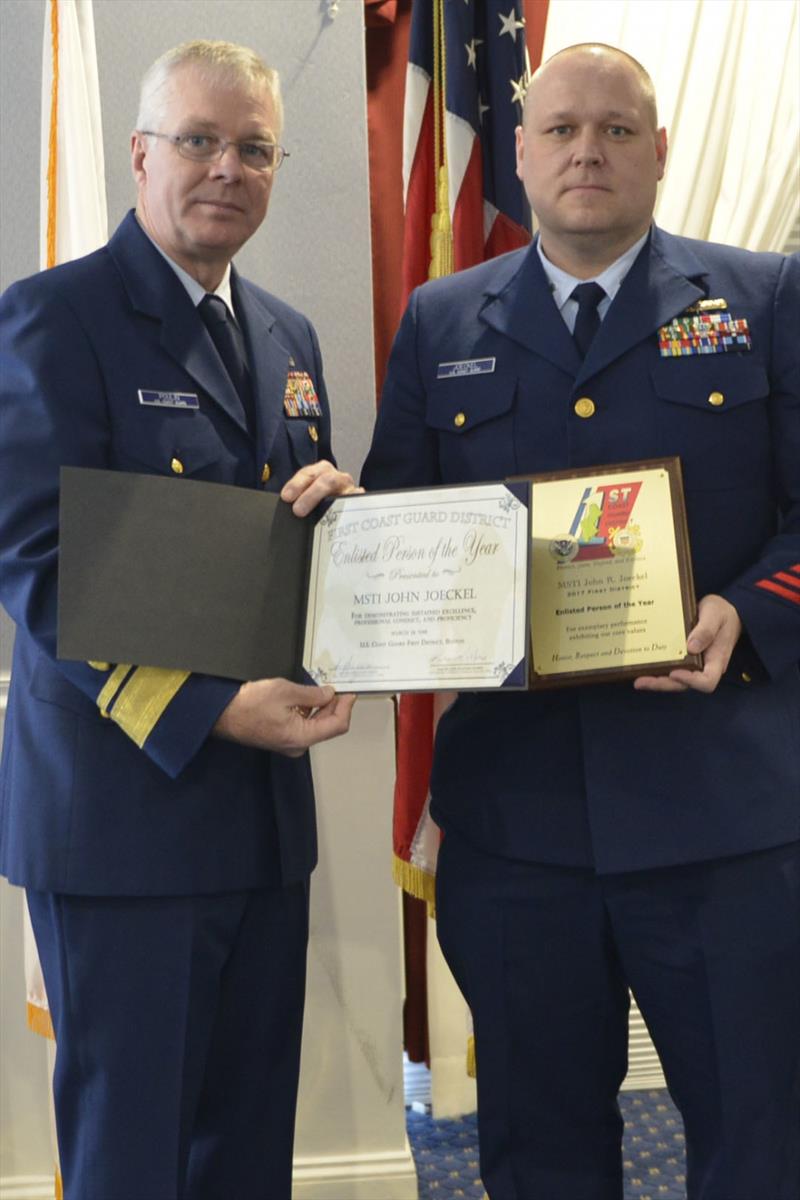 Petty Officer 1st Class John Joeckel is announced as the First Coast Guard District's Enlisted Person of the Year in a ceremony at Base Boston, Wednesday, March 28, 2018 photo copyright Petty Officer 3rd Class Nicole J. Groll taken at  and featuring the Cruising Yacht class
