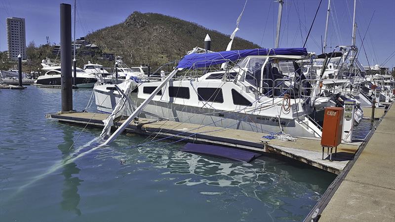 Cruising cat sans stick after Cyclone Debbie went through Hamilton Island - photo © Supplied