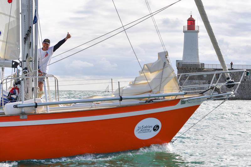 SITRaN Challenge Race from Falmouth to Les Sables d'Olonne - Istvan Kopar (USA) 'Puffin' crosses the finish line  - photo © Christophe Favreau / PPL / GGR