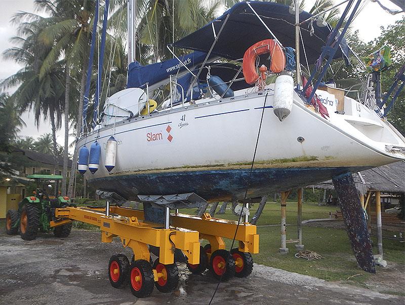 38-tonne and 2m draft haul out hydraulic trailer at Medana Bay Marina, Lombok, Indonesia photo copyright Greg Butchart taken at  and featuring the Cruising Yacht class