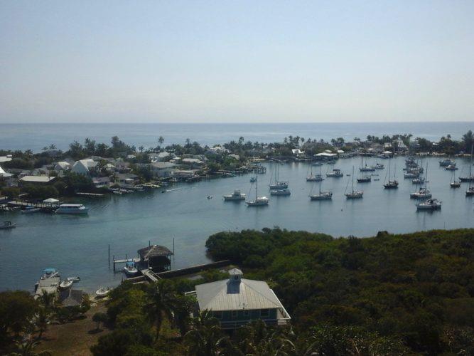 Hope Town harbour from the Elbow Reef lighthouse - photo © Stephen and Nancy Carlman