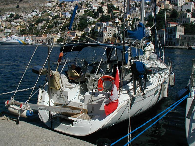 Passerelle rigged at Nissos Symi photo copyright Hugh & Heather Bacon taken at  and featuring the Cruising Yacht class