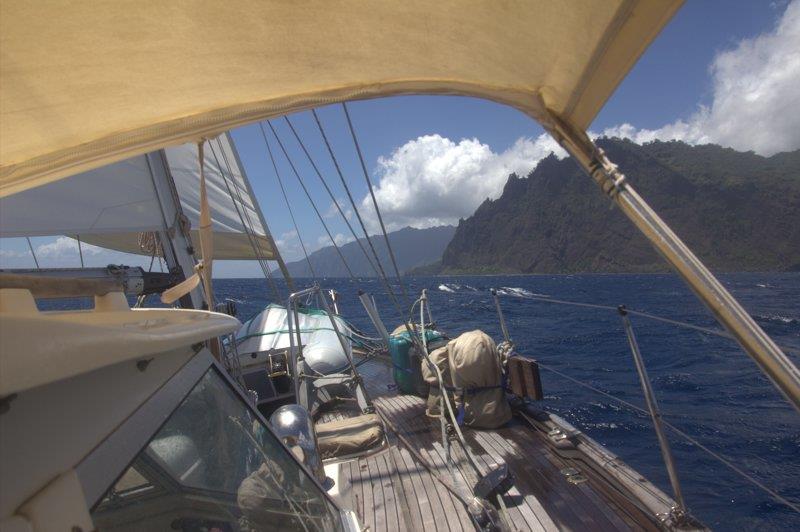 Spruce approaches Fatu Hiva photo copyright Andy & Sue Warman taken at  and featuring the Cruising Yacht class