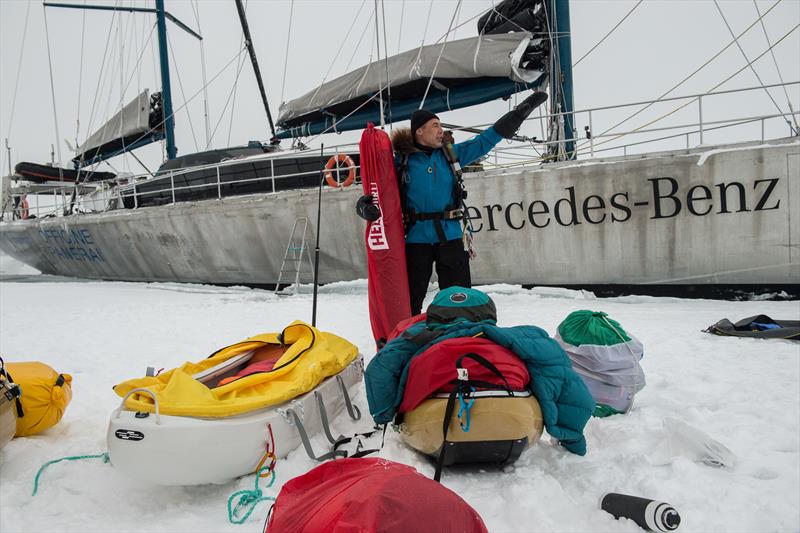 Mike Horn preparing to leave Pangaea and travel on ice with Borge Ousland to the North Pole - photo © Dmitry Sharomov