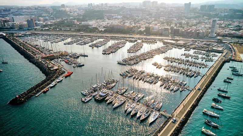 2021 ARC - Fantastic aerial shot of Las Palmas marina with 146 boats taking part in the ARC photo copyright James Mitchell taken at  and featuring the Cruising Yacht class