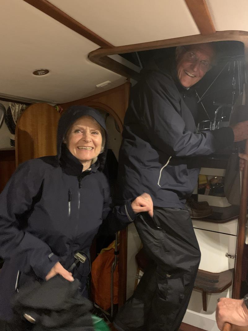 Sarah and Malcolm Glasgow departing in a thunderstorm photo copyright Gareth Thomas taken at  and featuring the Cruising Yacht class