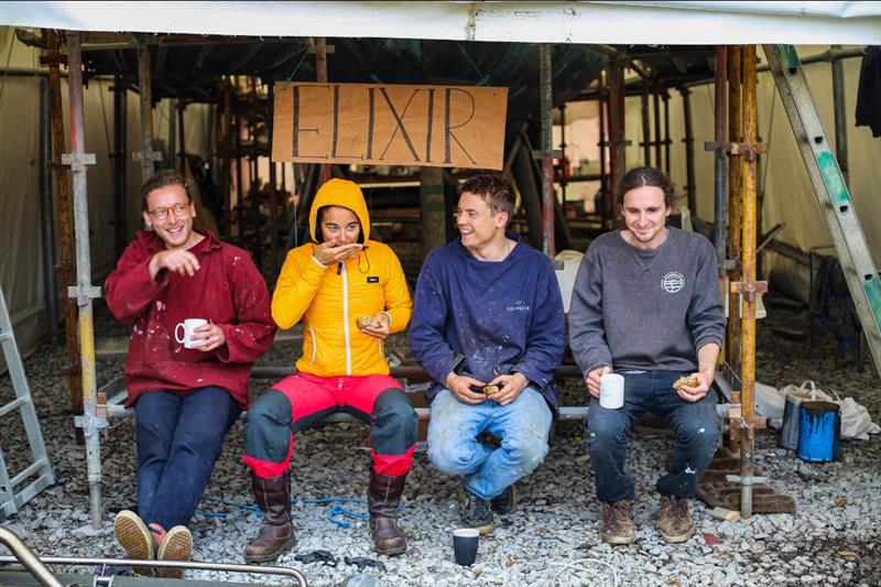 Working on his second boat, Elixir, with friends - photo © Max Campbell