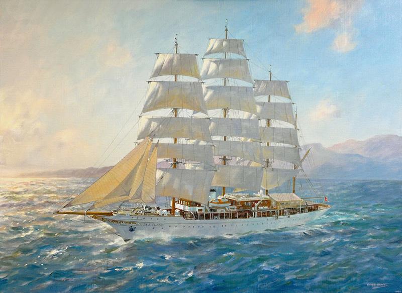 Geoff Hunt, Sea Cloud off Corsica, dawn, Oil, 56 x 76 cm photo copyright Mall Galleries taken at  and featuring the Cruising Yacht class