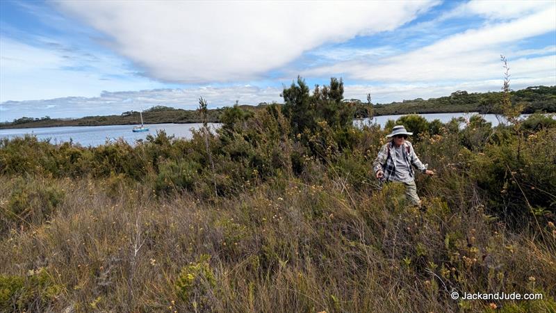 Jack and Jude off for a wilderness walk with Banyandah at anchor  - photo © jackandjude.com