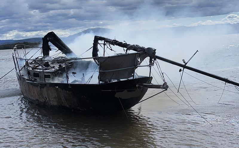 The yacht was destroyed by the blaze photo copyright Marine Rescue NSW taken at  and featuring the Cruising Yacht class