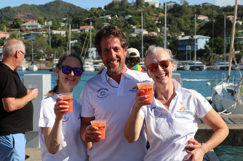 Crew of Yanula Blue enjoying the welcome Rum Punch Port Louis Marina photo copyright Viking Explorers Rally taken at  and featuring the Cruising Yacht class