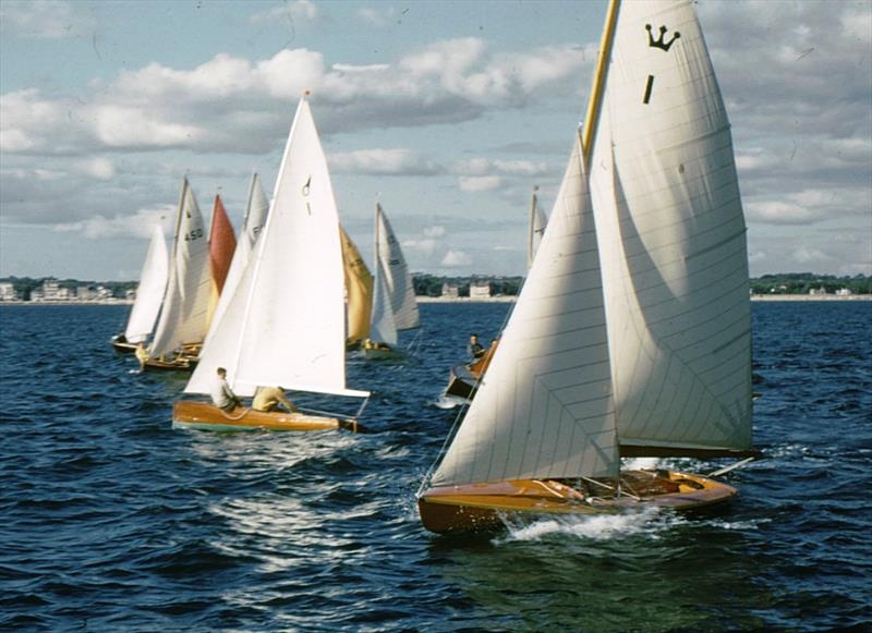 Coronet powers away from the Start Line at La Baule, with Ian Proctor in Osprey already tacking away onto port photo copyright Austin Farrar Collection / D Chivers taken at  and featuring the Classic & Vintage Dinghy class