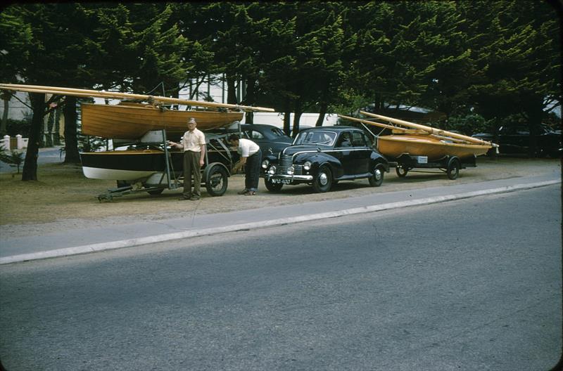 Some of the British Contingent at La Baule; Leslie Brain's Merlin Rocket doubled stacked on top of the Holt/Moore Hornet parked ahead of the beautifully prepared Coronet photo copyright Austin Farrar Collection / D Chivers taken at  and featuring the Classic & Vintage Dinghy class
