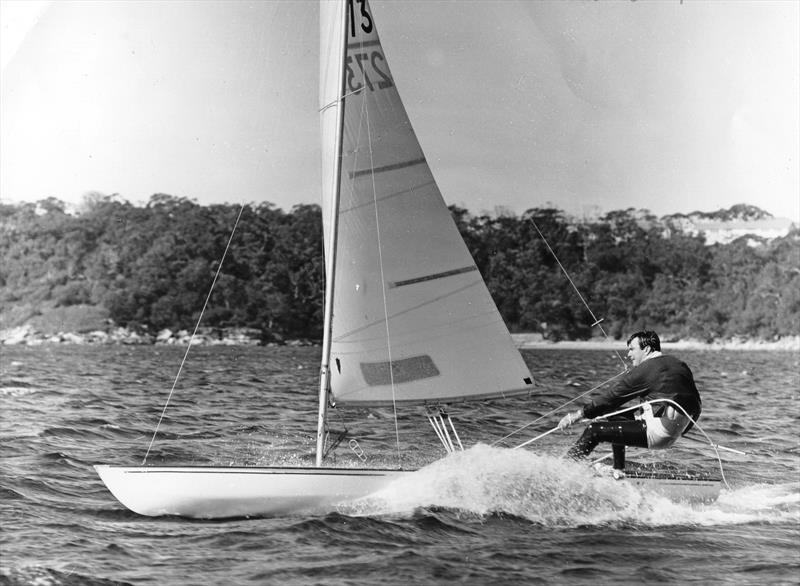 Designer Bob Miller out on Skippy, the demonstration Contender. That the Australian boat never made it to the Olympics says more about how our sport is run than it does on the excellent qualities of this superb boat! photo copyright Bob Ross taken at  and featuring the Classic & Vintage Dinghy class