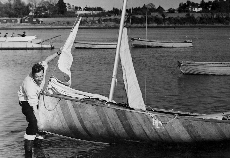 Charles Currey launching his Firefly on the Fairey Marine slipway at Hamble photo copyright Dougal Henshall taken at  and featuring the Classic & Vintage Dinghy class