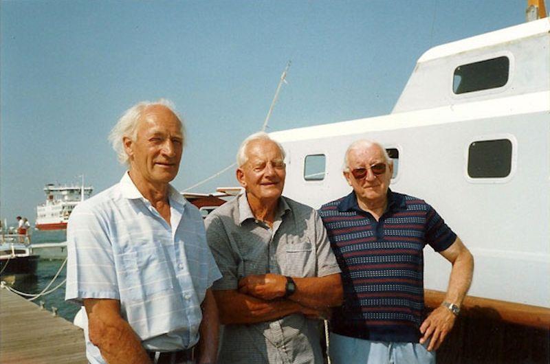 Charleys Currey at a Fairey Marine Owners Club event, flanked by Peter Twiss and Alan Burnard photo copyright Twiss/Currey families taken at  and featuring the Classic & Vintage Dinghy class