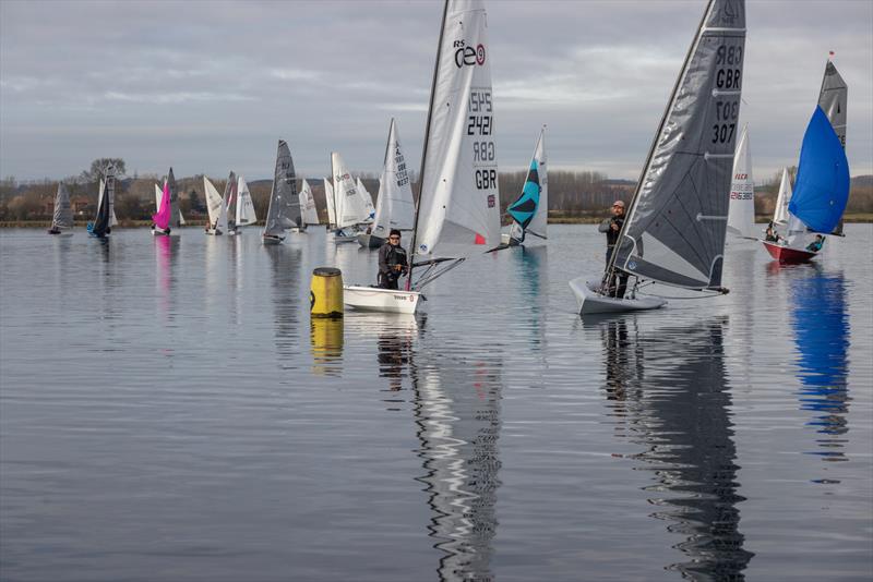 Overall winner Will Hitchman (to the right) approaching a mark during the Notts County Cooler, part of the Midlands Mini Series photo copyright David Eberlin taken at Notts County Sailing Club and featuring the D-Zero class