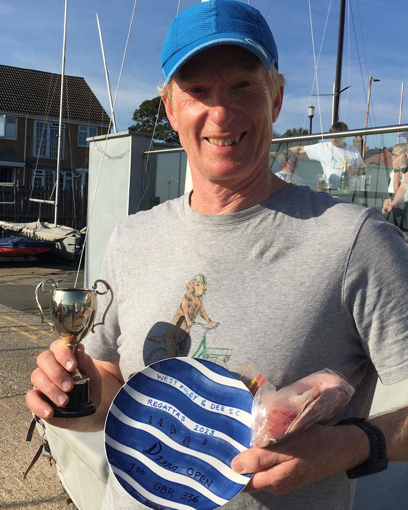 Trophy for 'Best Alsatian in Show' : Ian Baillie wins the D-Zero open meeting during the West Kirby and Dee regattas photo copyright Liz Potter taken at Dee Sailing Club and featuring the D-Zero class