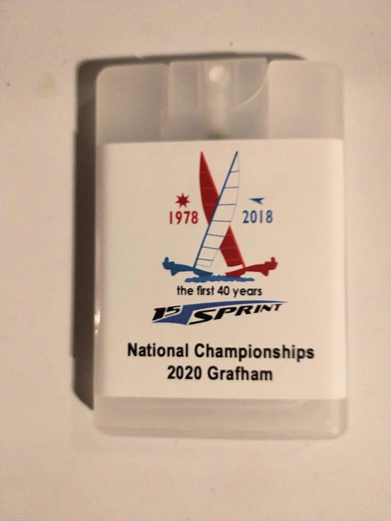 Custom Hand Sanitizer during the Sprint 15 Nationals at Grafham photo copyright Jenny Ball taken at Grafham Water Sailing Club and featuring the Dart 15 class