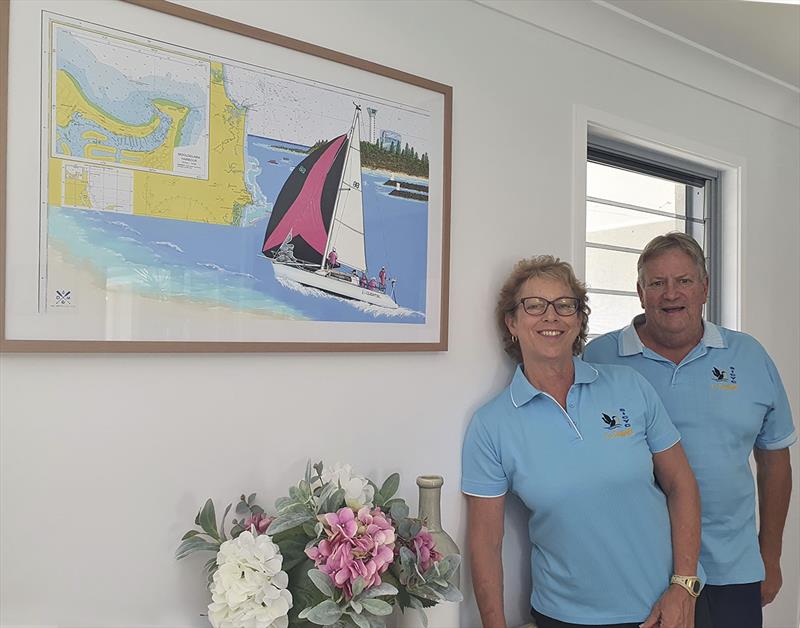 Trusty & Deb Gourlay with their commissioned painting of The Liquidator photo copyright Del Morrison Art taken at  and featuring the  class