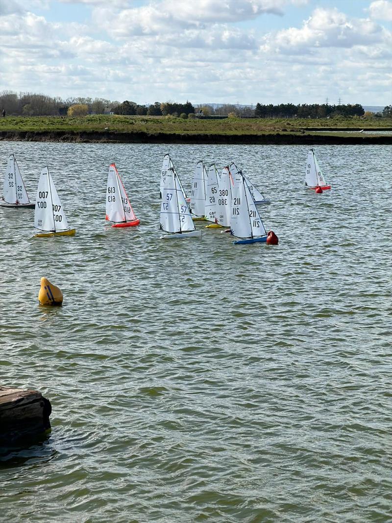 Race 1 Start: Blue 211 Peter Jackson (possibly OCS) Red 380 Alan Hounsell, Yellow 65 Dave Adams, 11 Gold Mike Weston, White 57 Jim LaRoche - DF95 Winter Series at Barton's Point week 7 photo copyright Mike Brand taken at East Kent Radio Sailing Club and featuring the DF95 class