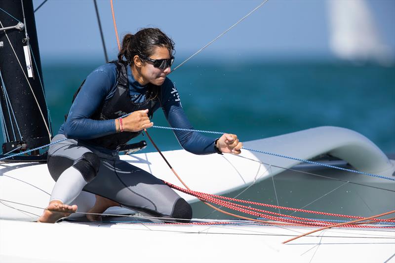 Team France skipper and bowman Lara Granier on Sailing Arabia The Tour Day 2 photo copyright Lloyd Images / Oman Sail taken at Oman Sail and featuring the Diam 24OD class