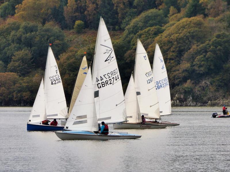 The race is on, but in light wind not very fast; Ian and Margaret Purkis in their Firefly just head the leading group during the Solway Yacht Club Bumfreezer Series  - photo © Solway YC