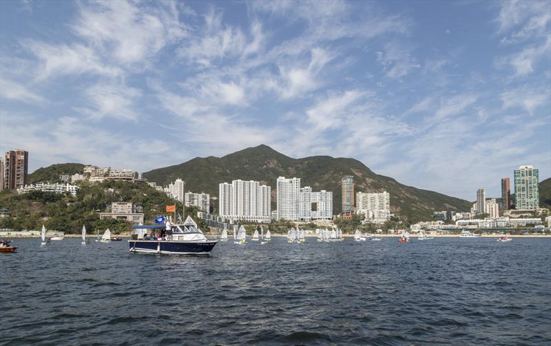 Optimist Green Fleet in Repulse Bay. Hong Kong Raceweek 2019 photo copyright RHKYC / Guy Nowell taken at Royal Hong Kong Yacht Club and featuring the Dinghy class