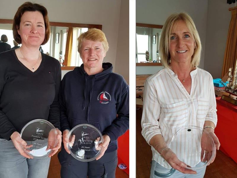 Miriam McCarthy & Monica Schaefer, and Shirley Gilmore - Frostbite Series at Dun Laoghaire Motor Yacht Club prizegiving - photo © Frank Miller