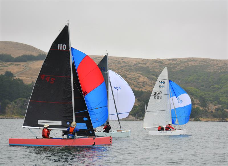 Big Pink with Milly Biller steering and crew Bruce Ahlborn trying to capture a little breeze, please photo copyright Kimball Livingston taken at Inverness Yacht Club and featuring the Dinghy class