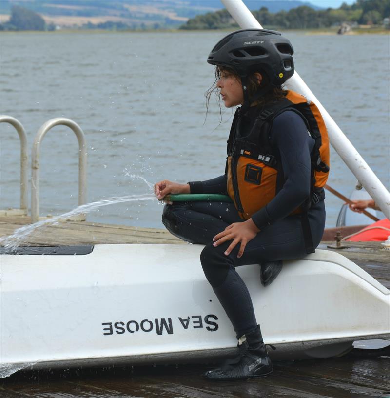 Sea Moose gets a washdown photo copyright Kimball Livingston taken at Inverness Yacht Club and featuring the Dinghy class