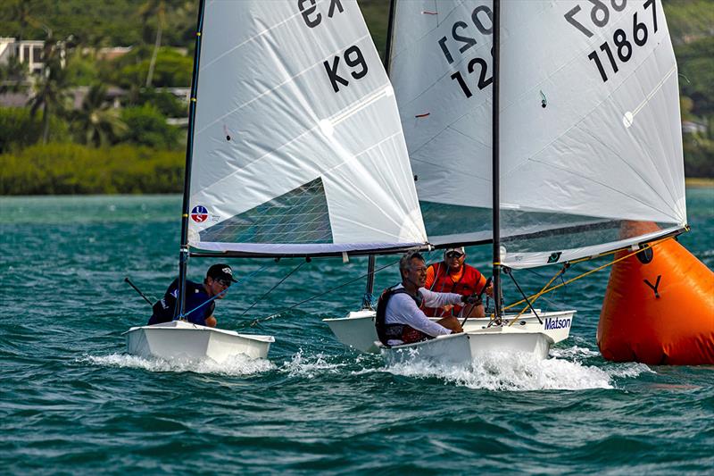 Kui Lim rounds the top mark ahead of Jesse Andrews and Vaughn Seifers. Lim edged Andrews by two points to win his 10th North American Senior title - 2019 El Toro North American Championships - photo © Kenneth Fitzgerald-Case