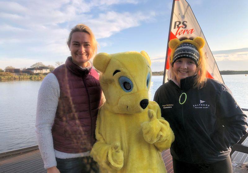 Double Olympic Gold Medallist, Sarah Gosling (née Webb) with Pudsey and Commodore Freya Baddeley - 24 hour Salterns Sailathon photo copyright Tanya Baddeley taken at Salterns Sailing Club and featuring the Dinghy class