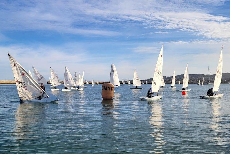 Aeros and ILCAs reaching to the weather mark and ILCAs beating towards the leeward gate - Viking Marine DMYC Frostbite Series 2 day 6 photo copyright Ian Cutliffe taken at Dun Laoghaire Motor Yacht Club and featuring the Dinghy class